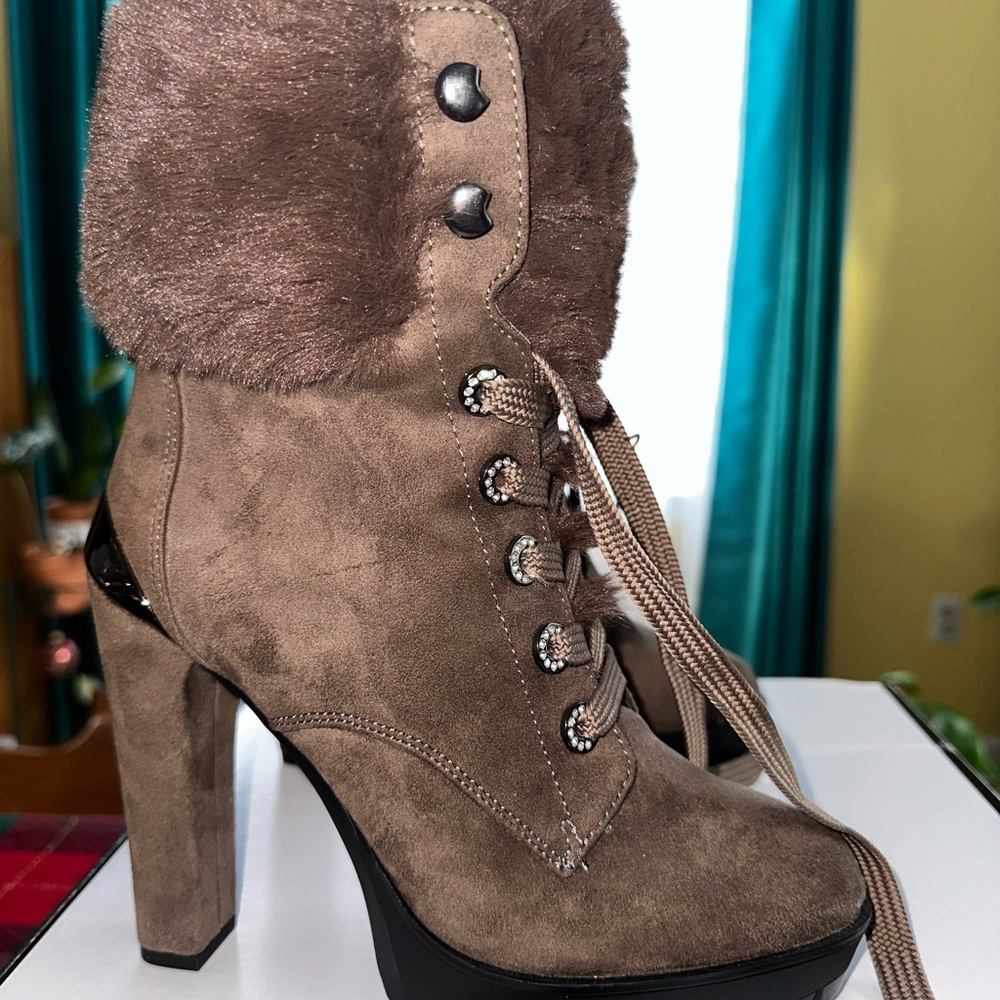Guess brown Heeled Boots with Fur Trim